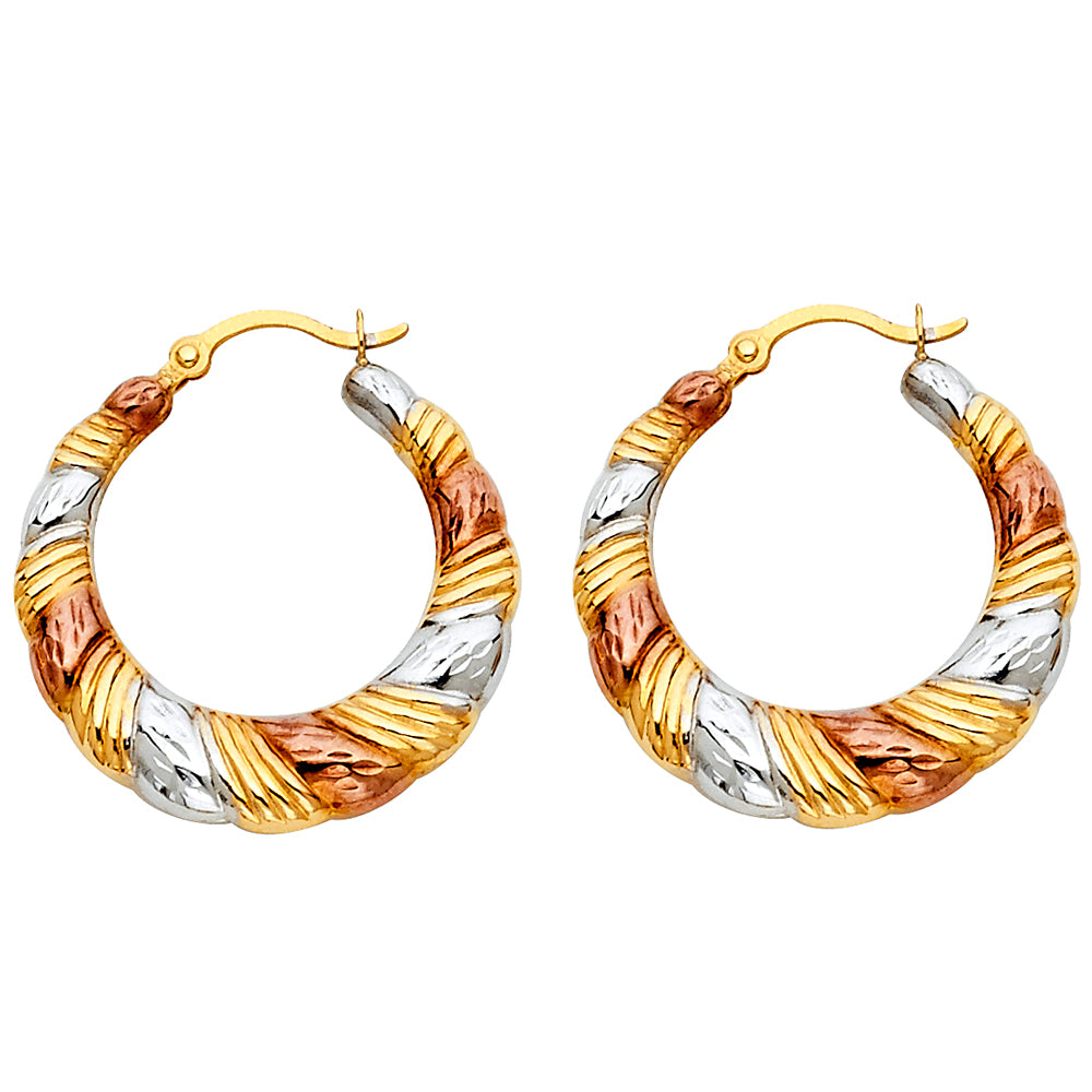 14K Tri-Color Gold Twisted Hoop Earrings