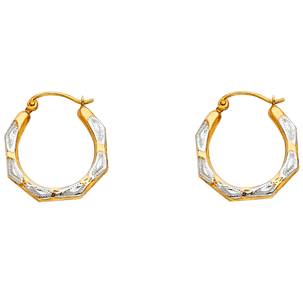 14K Two-Tone Gold Octagon Hoop Earrings