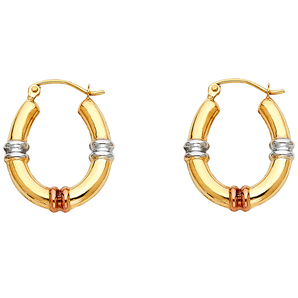 14K Tri-Color Gold Textured Hoop Earrings