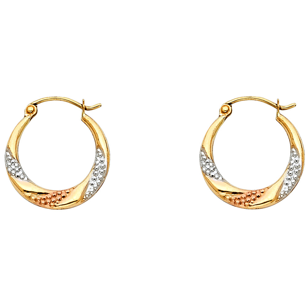 14K Tri-Color Gold Diamond-Cut Round Hoop Earrings