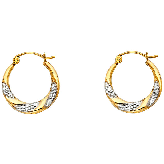 14K Two-Tone Gold Textured Hoop Earrings