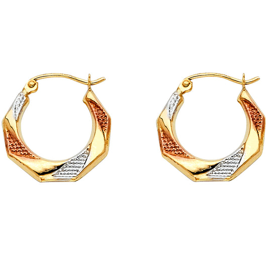 14K Tri-Color Gold Textured Hoop Earrings