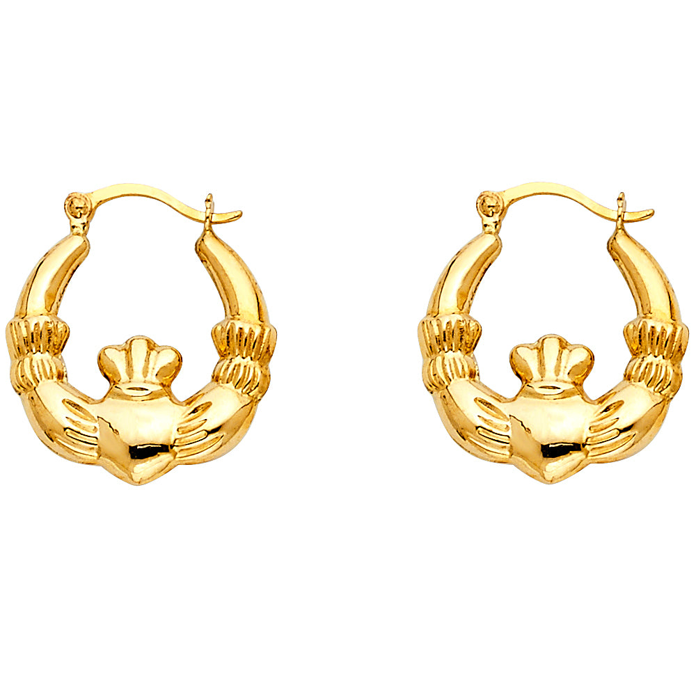 14K Yellow Gold Claddagh Hoop Earrings