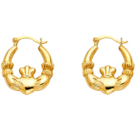 14K Yellow Gold Claddagh Hoop Earrings