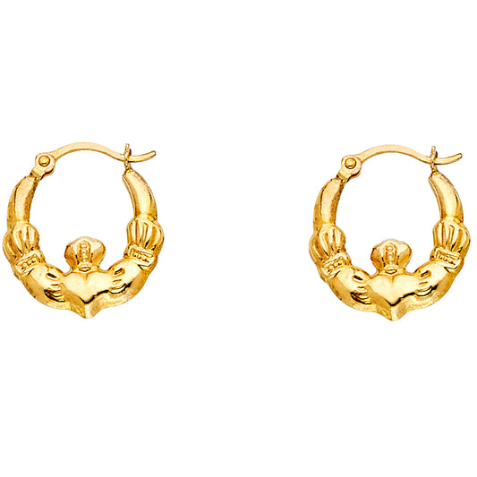 14K Yellow Gold Claddagh Hoop Earrings