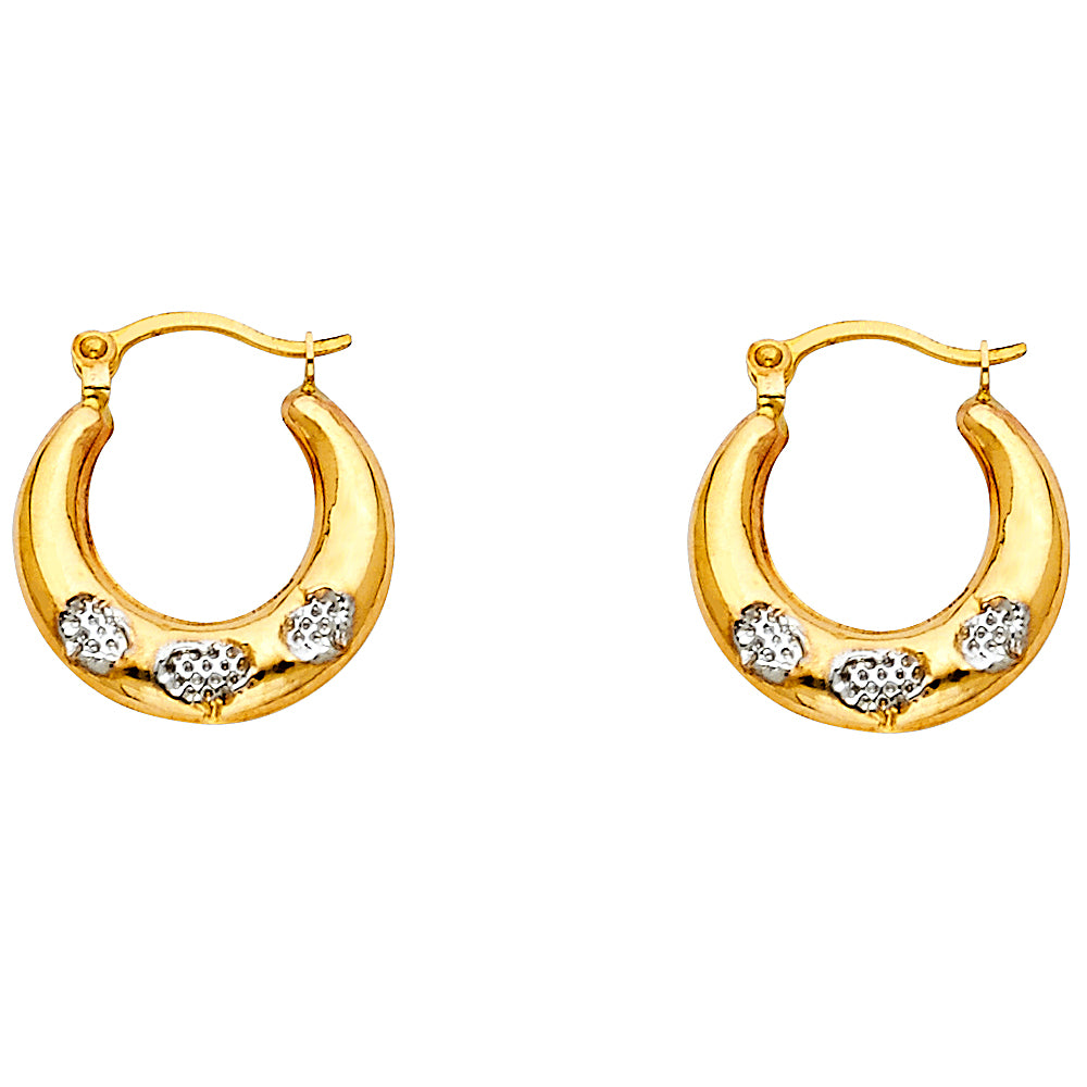 14K Two-Tone Gold Textured Accented Hoop Earrings