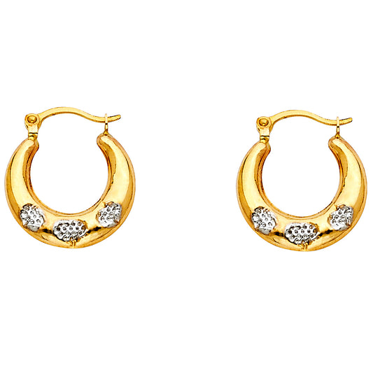 14K Two-Tone Gold Textured Accented Hoop Earrings