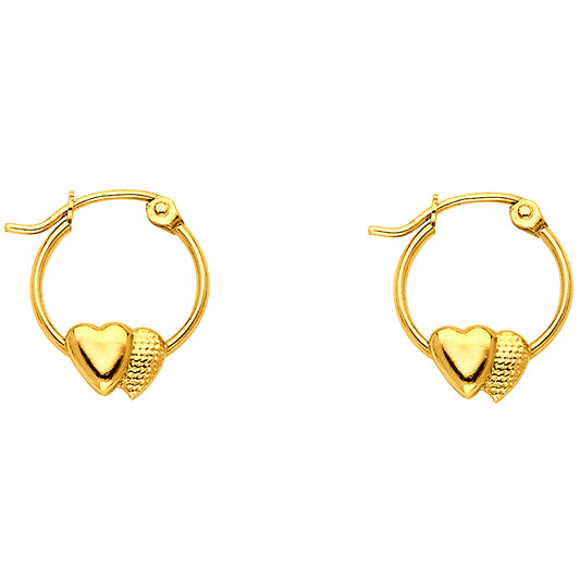 14K Yellow Gold Heart Bottom Hoop Earrings