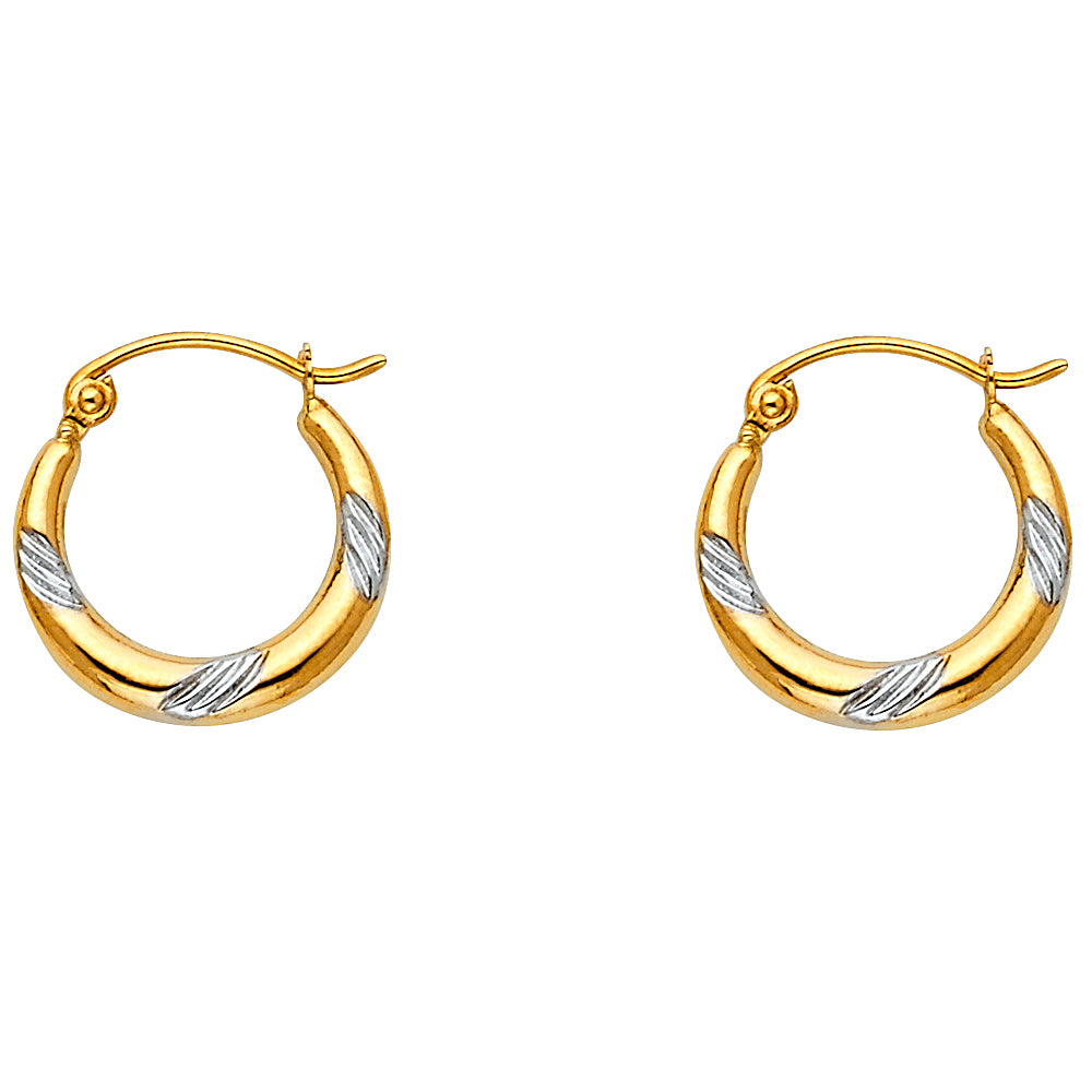 14K Twp-Tone Gold Textured Swirl Accent Hoop Earrings