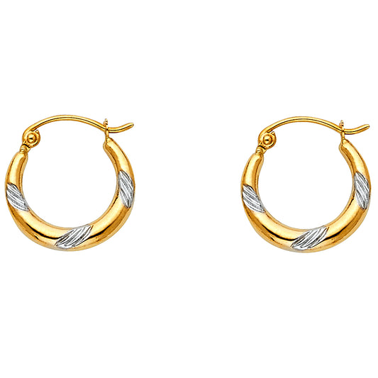 14K Twp-Tone Gold Textured Swirl Accent Hoop Earrings