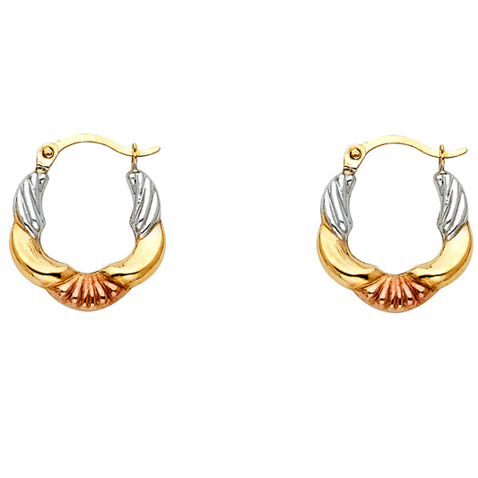 14K Tri-Color Gold Shell Accent Hoop Earrings