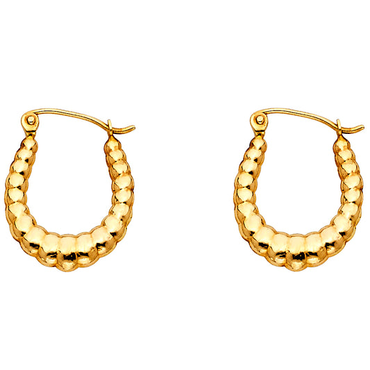 14K Yellow Gold Beaded Hoop Earrings