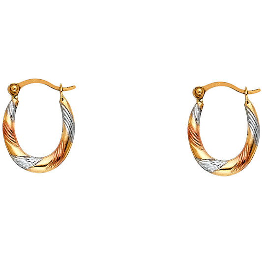 14K Tri-Color Gold Oval Hoop Earrings