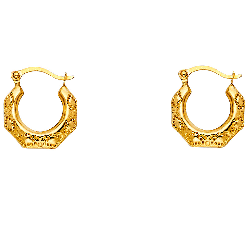 14K Yellow Gold Octagon Hoop Earrings