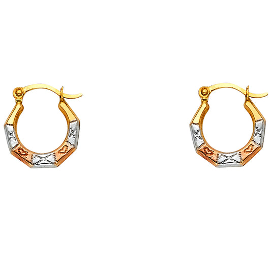 14K Tri-Color Gold Octagon Hoop Earrings