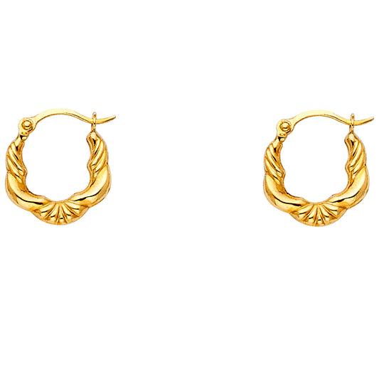 14K Yellow Gold Twisted Fan Hoop Earrings
