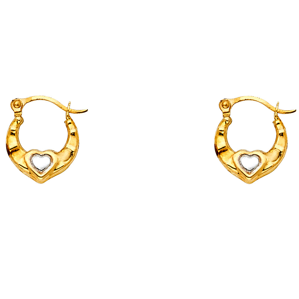 14K Two-Tone Gold Heart Accent Hoop Earrings