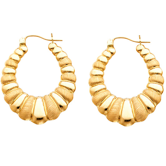 14K Yellow Gold Ribbed Hoop Earrings