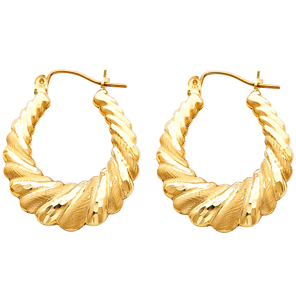 14K Yellow Gold Twisted Rope Design Hoop Earrings