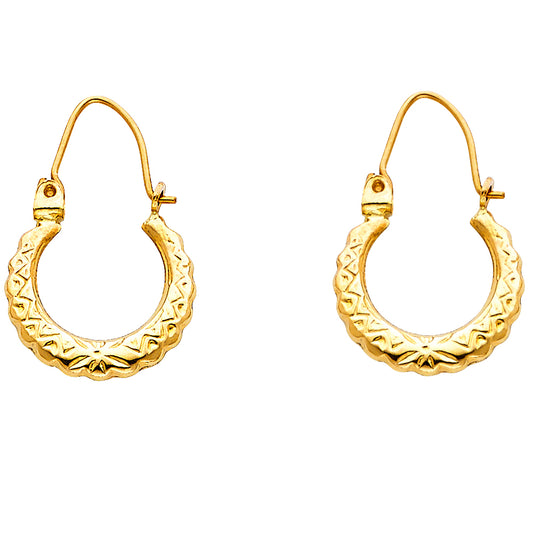 14K Yellow Gold Women’s Patterned Hoop Earrings