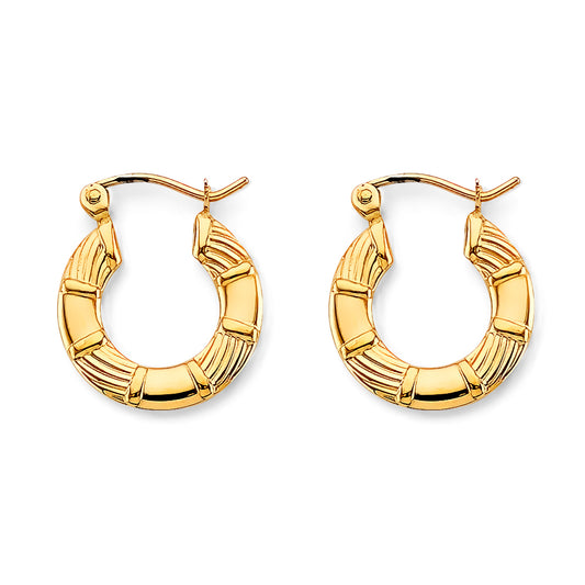 14K Yellow Gold Textured Hoop Earrings