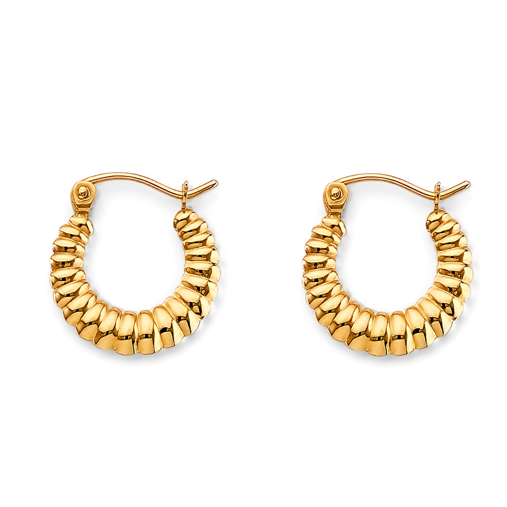 14K Yellow Gold Textured Hoop Earrings