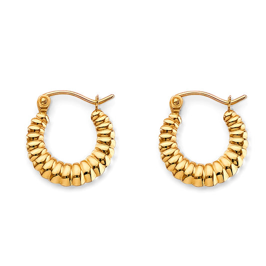14K Yellow Gold Textured Hoop Earrings