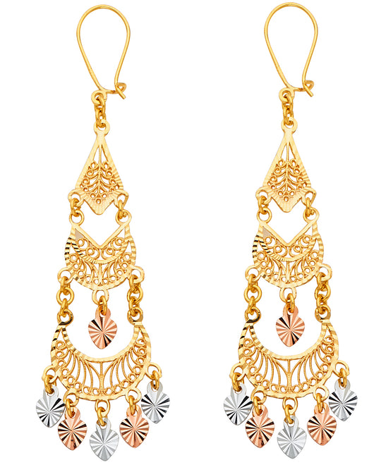 14K Tri-Color Gold Women’s Filigree Chandelier Dangle Earrings aprox 2