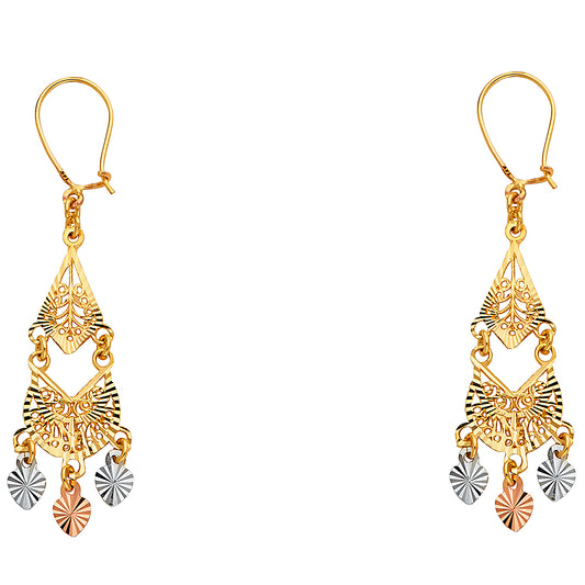 14K Tri-Color Gold Women’s Filigree Dangle Earrings aprox 1 1/2" tall