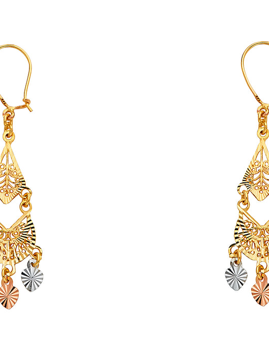 14K Tri-Color Gold Women’s Filigree Dangle Earrings aprox 1 1/2
