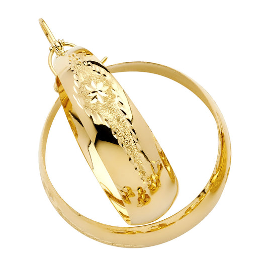 14K Yellow Gold Women’s Diamond-Cut Hoop Earrings aprox 1 1/2" tall