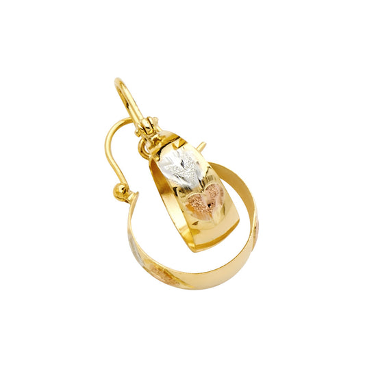 14K Tri-Color Gold Women’s Heart Diamond-Cut Hoop Earrings aprox1/2" tall