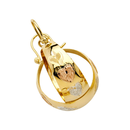 14K Tri-Color Gold Women’s Heart Diamond-Cut Hoop Earrings aprox 3/4" tall
