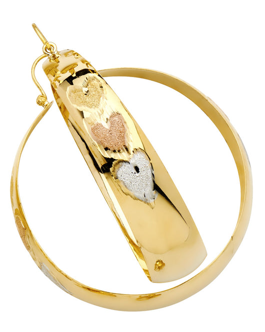 14K Tri-Color Gold Women’s Heart Diamond-Cut Hoop Earrings aprox 2