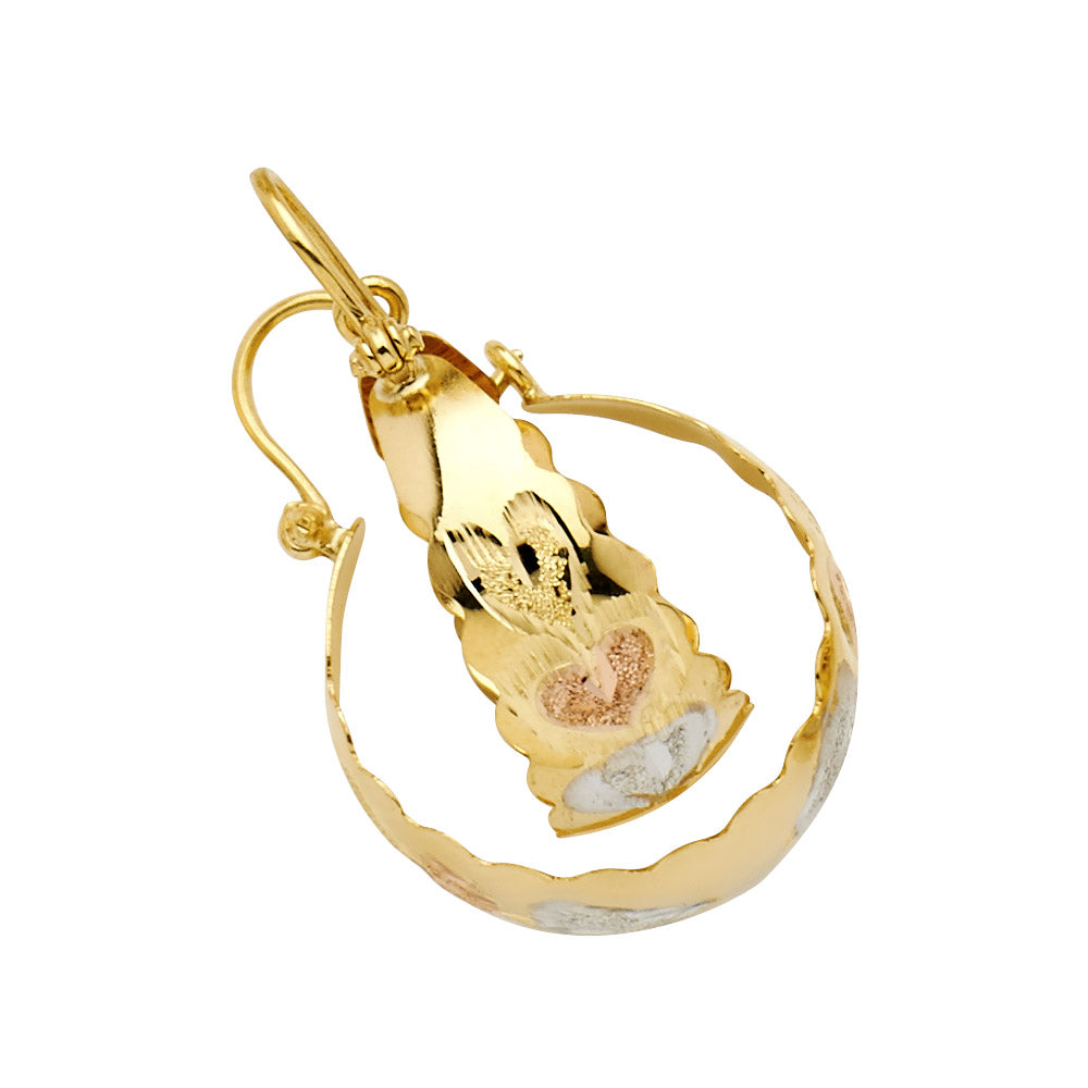 14K Tri-Color Gold Women’s Scalloped Heart Hoop Earrings aprox 3/4" tall