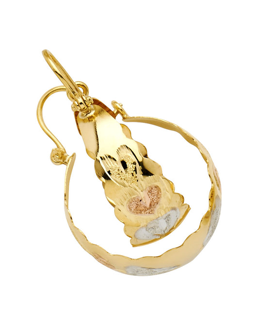14K Tri-Color Gold Women’s Scalloped Heart Hoop Earrings aprox 3/4
