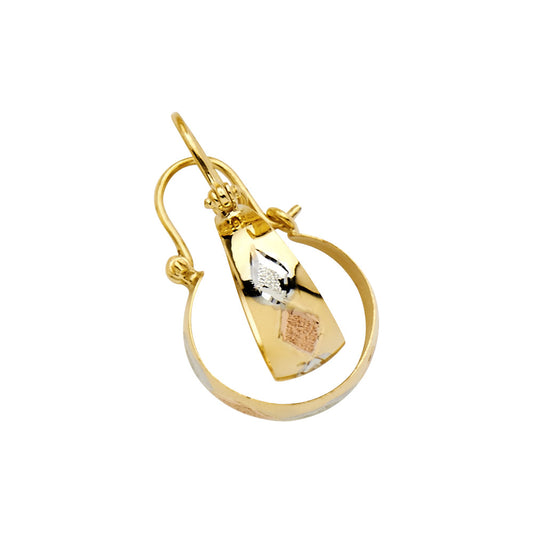 14K Tri-Color Gold Women’s Diamond-Cut Hoop Earrings aprox 1/2" tall