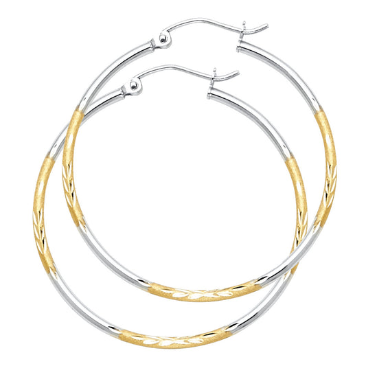 14K Two-Tone Gold Diamond-Cut Hoop Earrings 1.5mm thick aprox 1 1/2" in diameter