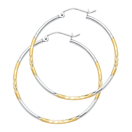 14K Two-Tone Gold Diamond-Cut Hoop Earrings 1.5mm thick aprox 1" in diameter