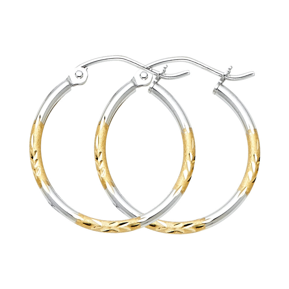 14K Two-Tone Gold Diamond-Cut Hoop Earrings 1.5mm thick aprox 3/4" in diameter