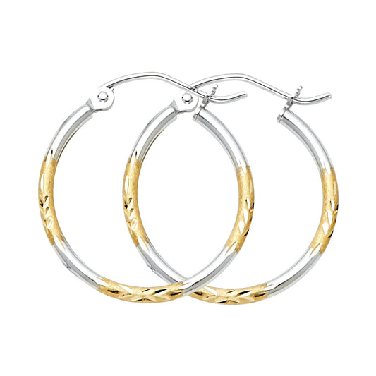 14K Two-Tone Gold Diamond-Cut Hoop Earrings 1.5mm thick aprox 3/4" in diameter