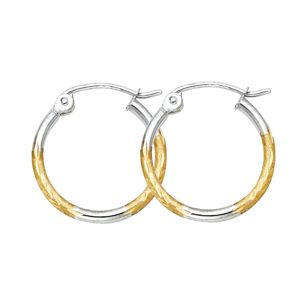 14K Two-Tone Gold Diamond-Cut Hoop Earrings 1.5mm thick aprox 1/2" in diameter