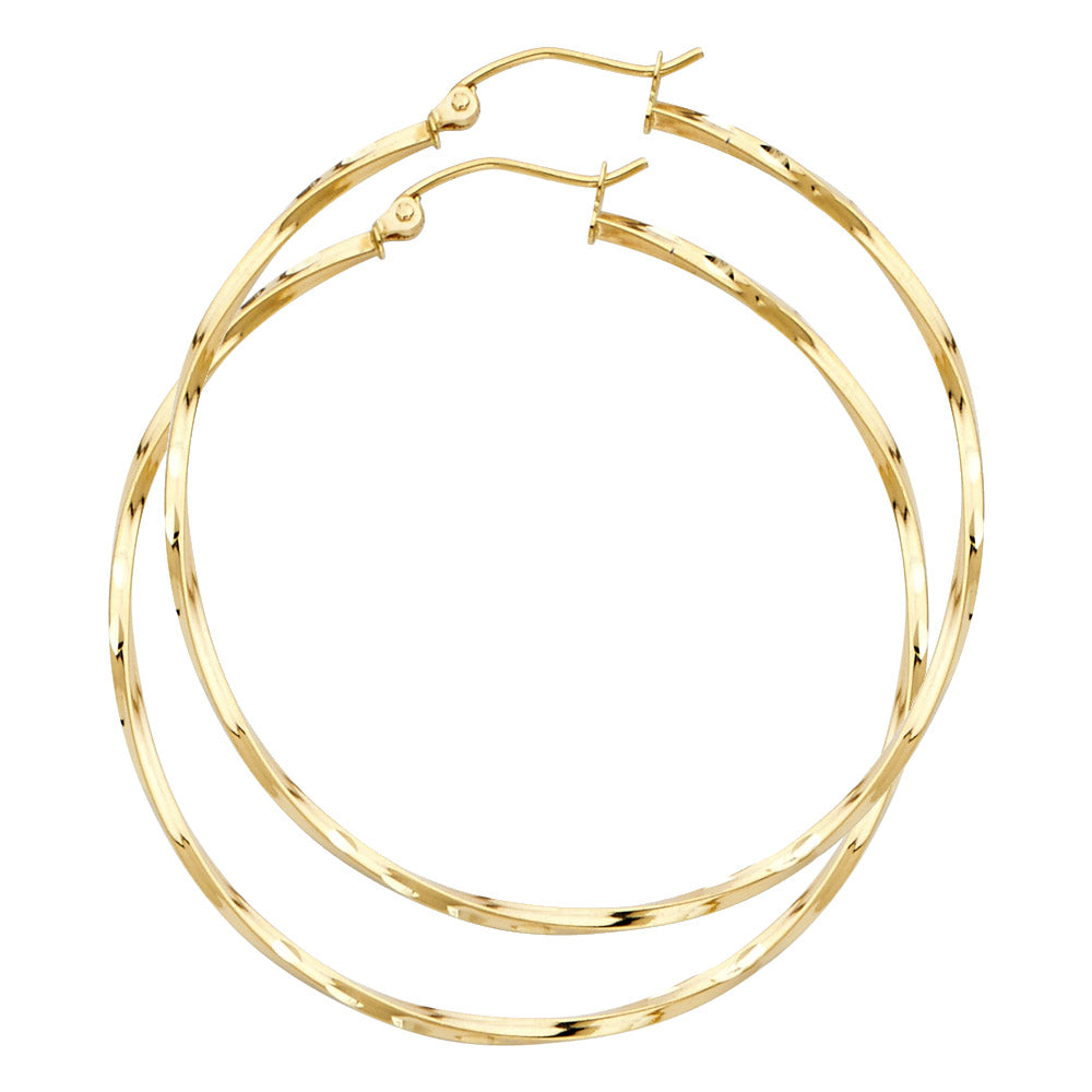 14K Yellow Gold Twisted Hoop Earrings 2.0mm thick aprox 1 3/4" in diameter
