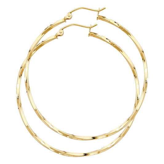 14K Yellow Gold Twisted Hoop Earrings 2.0mm thick aprox 1 3/4" in diameter