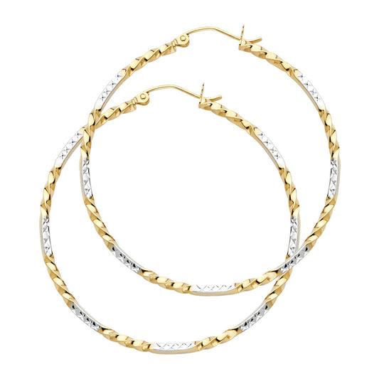 14K Two-Tone Gold Twisted Diamond-Cut Hoop Earrings 2.0mm thick aprox 1.5" in diameter