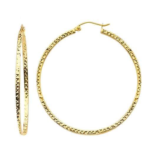 14K Yellow Gold Diamond-Cut Hoop Earrings 3mm thick aprox 1 3/4" in diameter