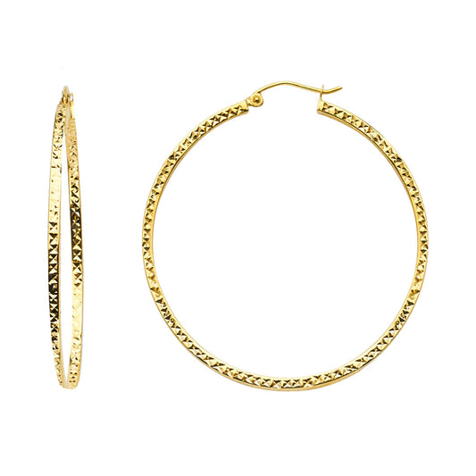 14K Yellow Gold Diamond-Cut Hoop Earrings 3mm thick aprox 1.5" in diameter
