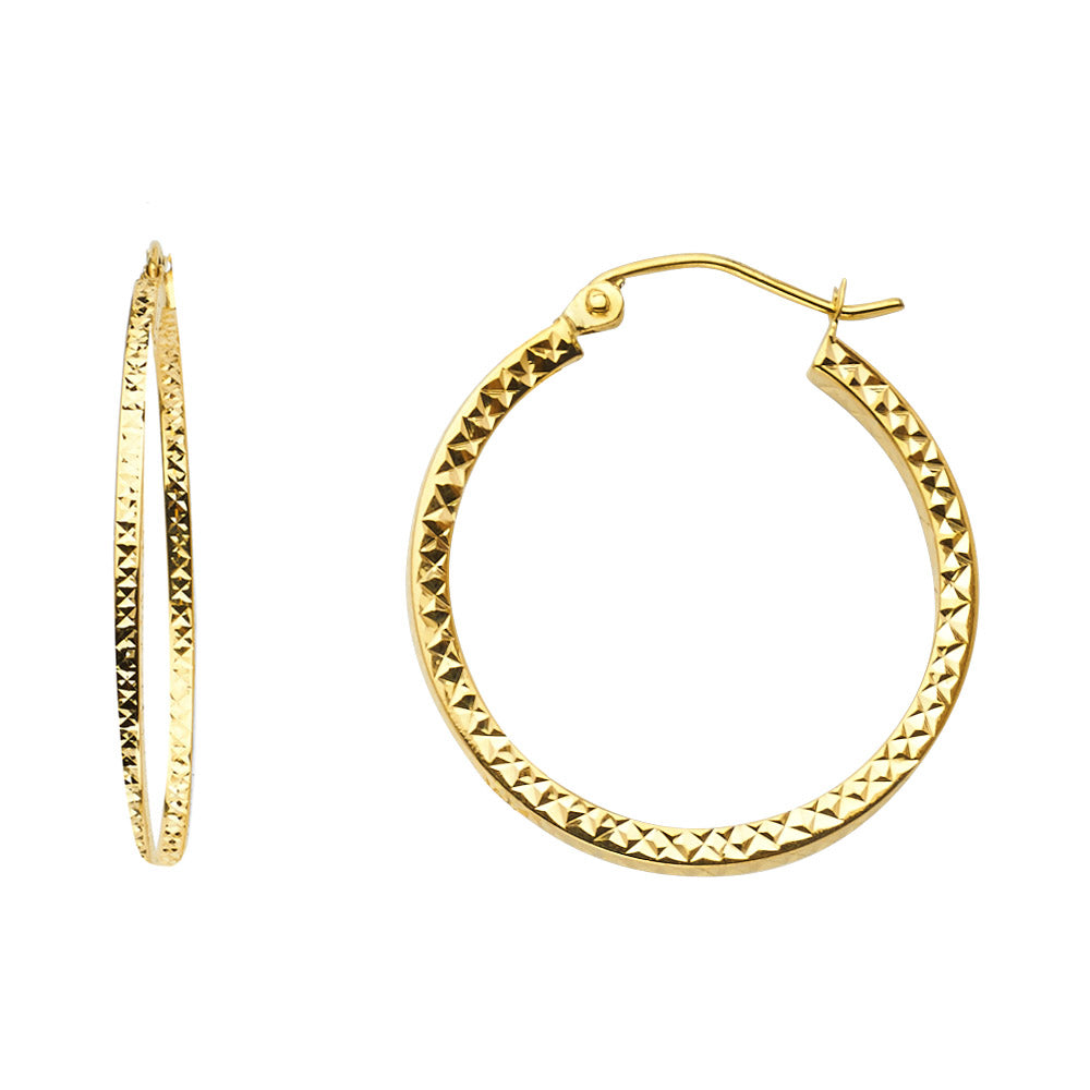 14K Yellow Gold Diamond-Cut Hoop Earrings 3mm thick aprox 1" in diameter