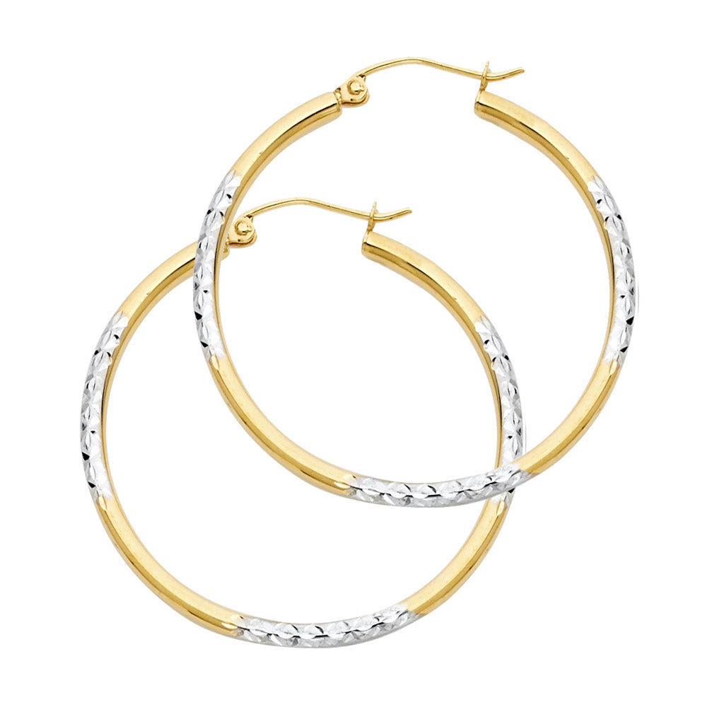 14K Two-Tone Gold Diamond-Cut Hoop Earrings 2.0mm thick aprox 1 1/4" in diameter