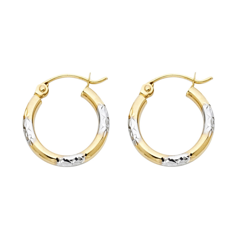 14K Two-Tone Gold Diamond-Cut Hoop Earrings 2.0mm thick aprox 1/2" in diameter